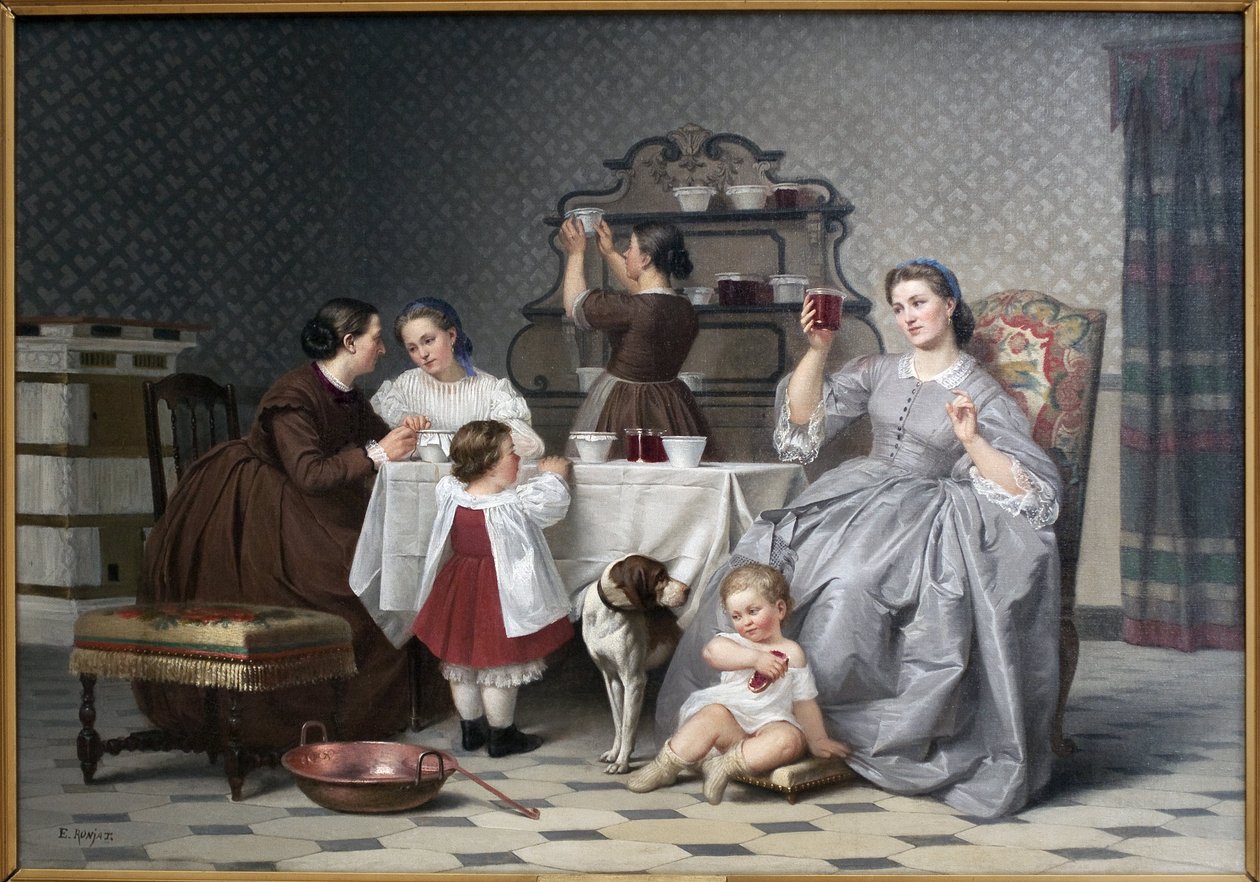 Dżemy, mówi również Le gouter de famille. Obraz Eugene Ronjata (1822-1912), olej na płótnie, ok. 1860. XIX-wieczna sztuka francuska. Wiedeńskie Muzeum Sztuk Pięknych (Isere). autorstwa Etienne Antoine Eugene Ronjat