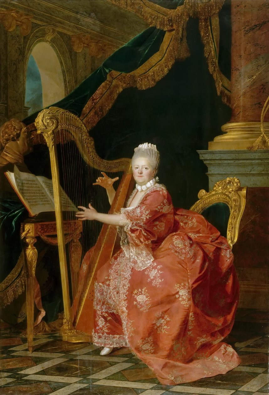 Portret księżniczki Francji Victoire grającej na harfie autorstwa Etienne Aubry