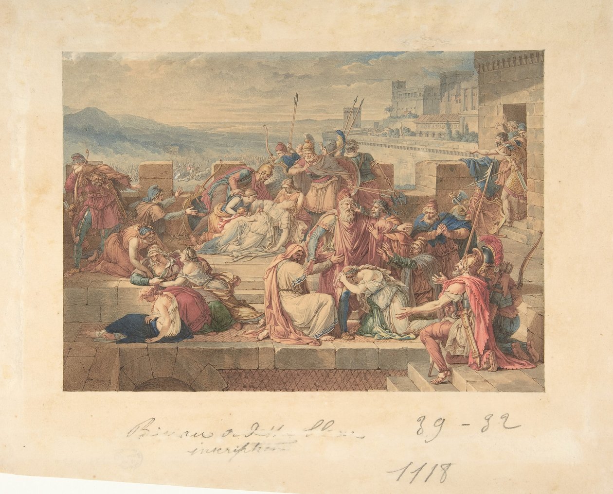 Priam i jego rodzina opłakująca śmierć Hectora, b.d. autorstwa Etienne Barthelemy Garnier