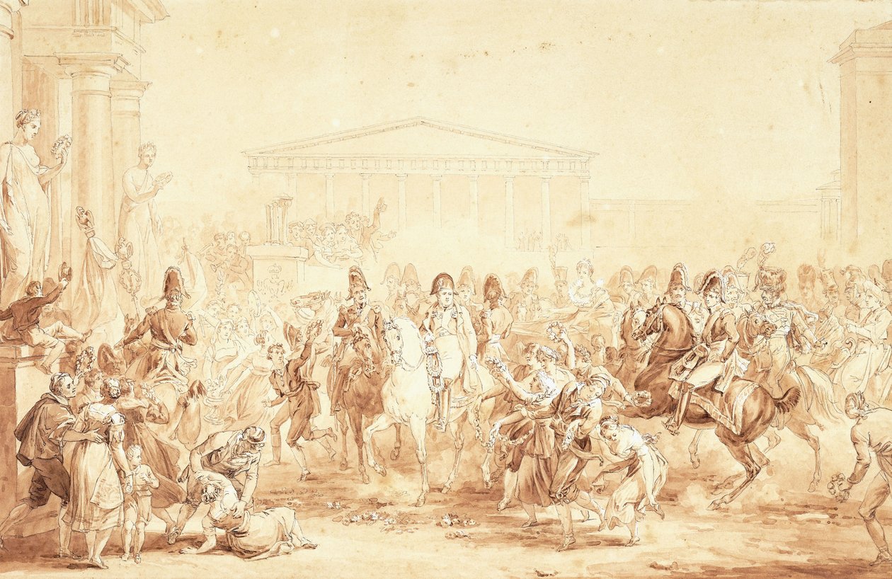Przybycie cesarza Napoleona I z cesarzową Marie-Louise w Hotel de Ville, Paryż, autorstwa Etienne Barthelemy Garnier