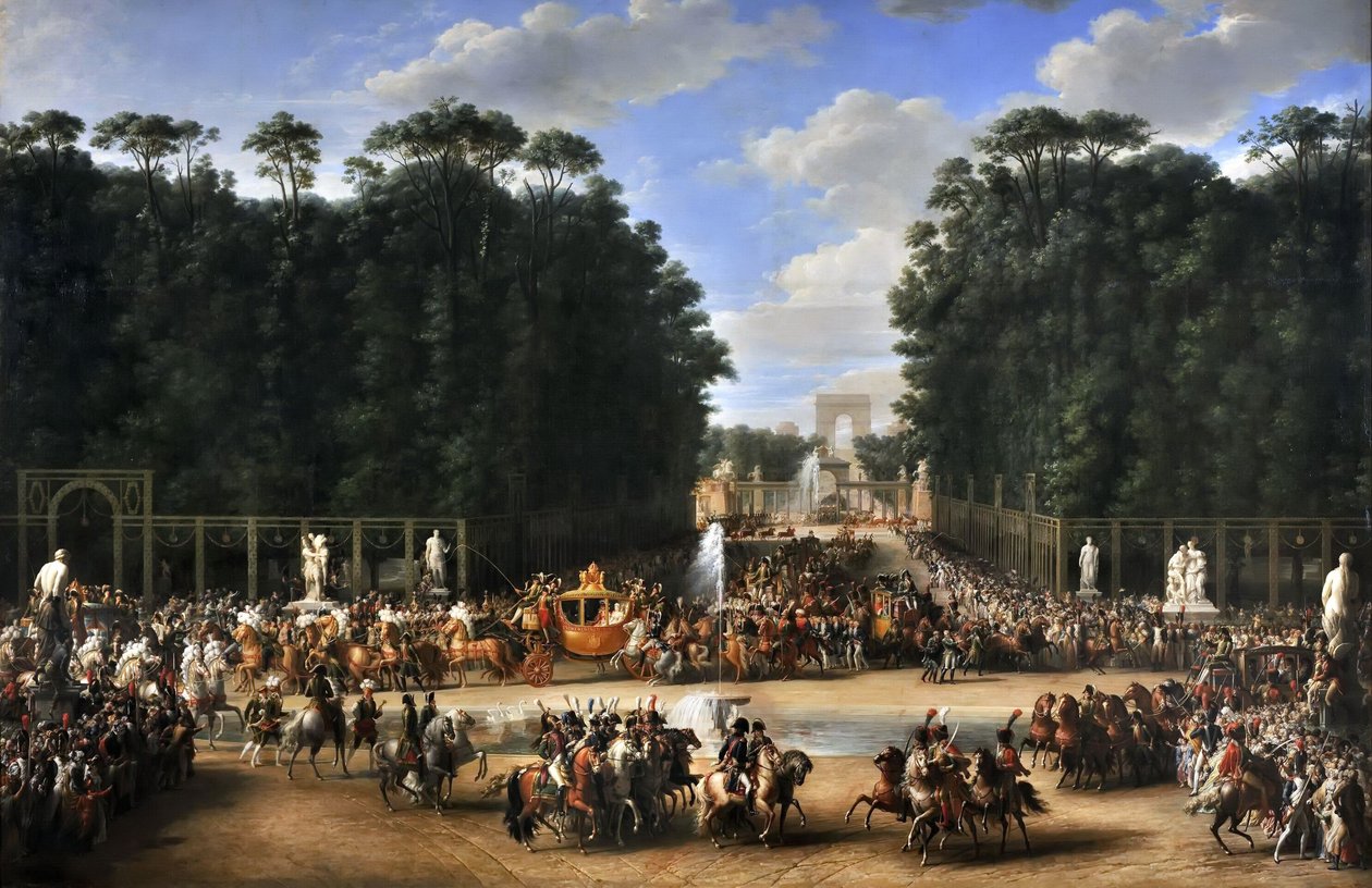 Procesja ślubna Napoleona I i Marie-Louise przekraczających Jardin des Tuileries 2 kwietnia autorstwa Etienne Barthelemy Garnier