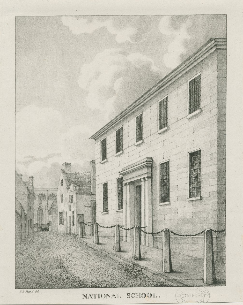 Tamworth - National School: litografia, nd [1796-1865] (druk) autorstwa Etienne Bruno Hamel