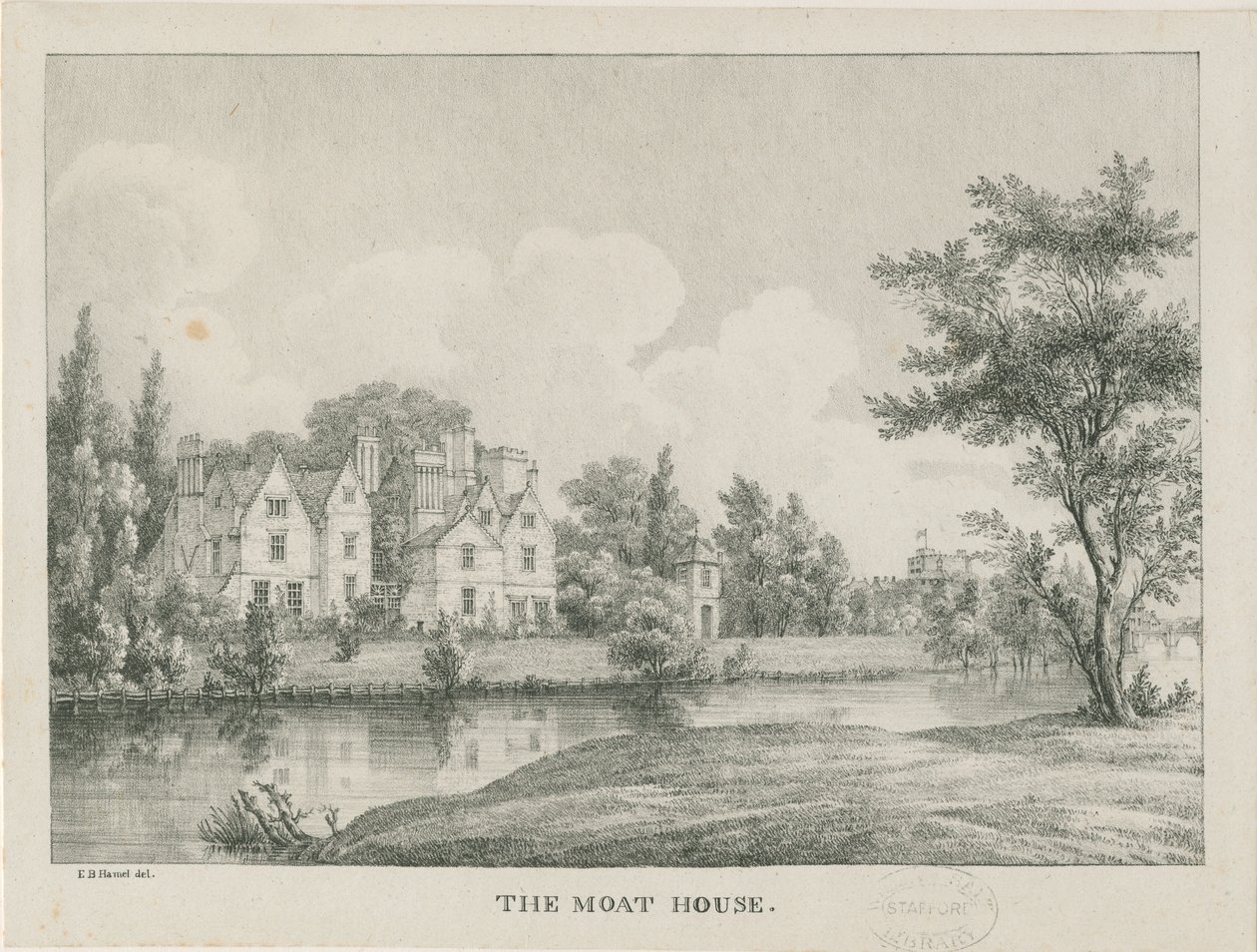 Tamworth - Dom z fosą: cynkografia, bd [1796-1865] autorstwa Etienne Bruno Hamel