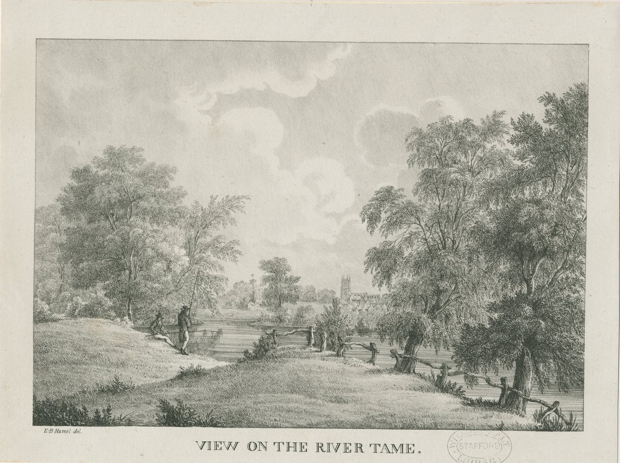 Tamworth - Rzeka Tame: litografia, bd [1796-1865] autorstwa Etienne Bruno Hamel