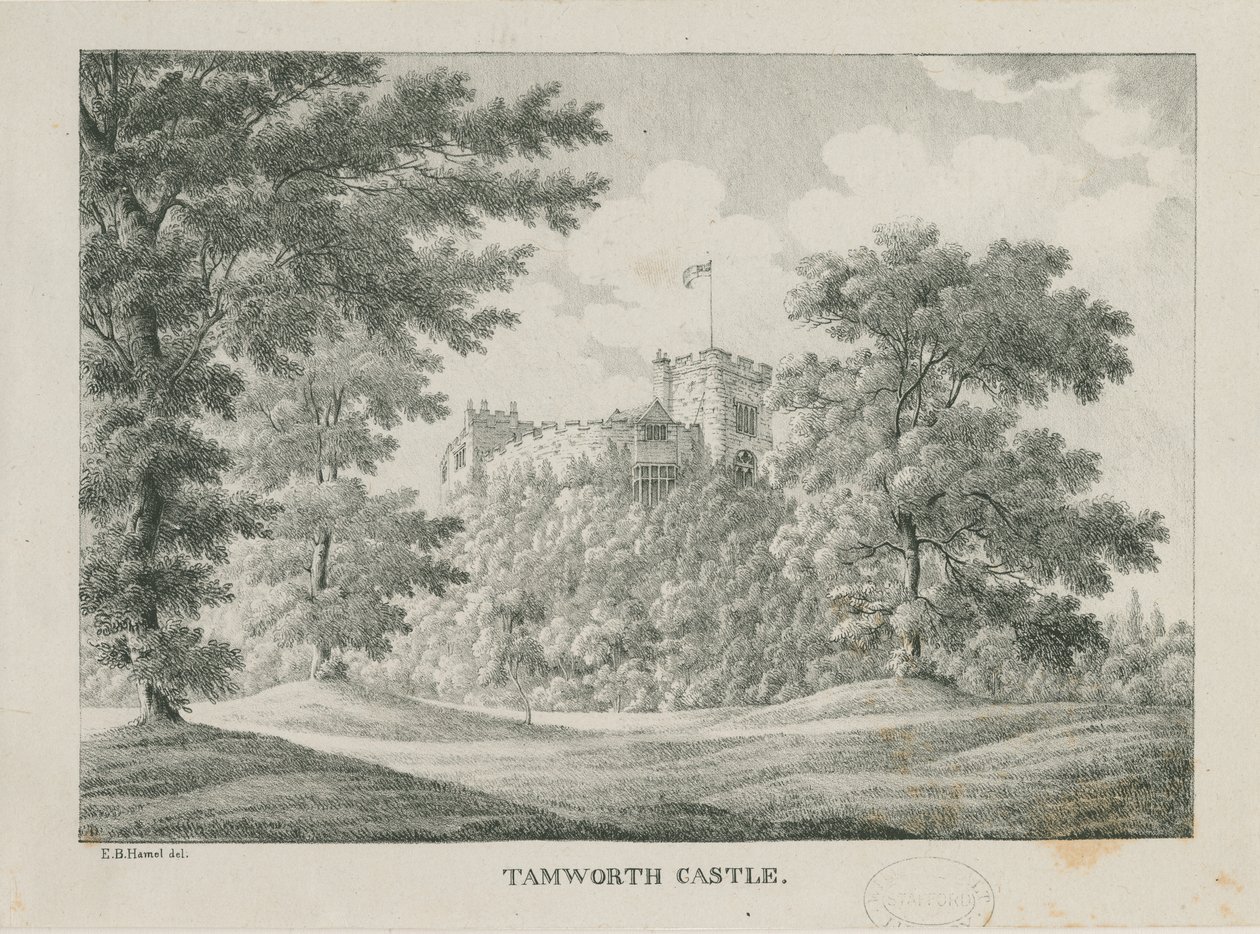 Zamek Tamworth: cynkografia, nd [1796-1865] autorstwa Etienne Bruno Hamel