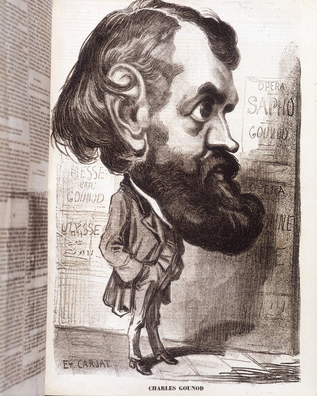 Karykatura kompozytora Charlesa Gounoda (1818-1893) autorstwa Etienne Carjata, w XIX wieku. autorstwa Etienne Carjat