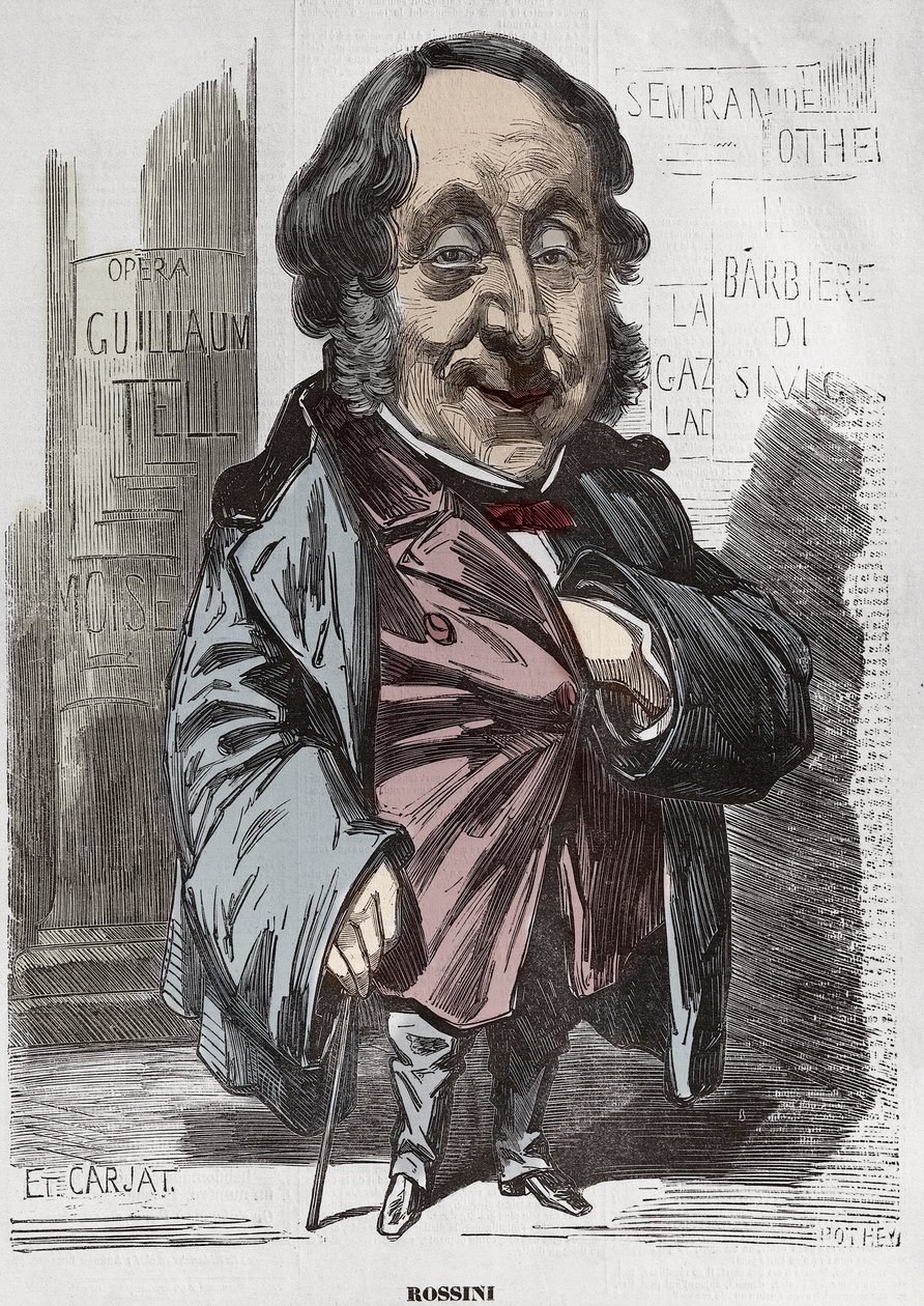 Portret Gioachino (Gioacchino) Rossiniego (1792-1868), Karykatura Etienne Carjat - Etienne Carjat (1928-1906), portret-zarzut Rossiniego dla Diogene