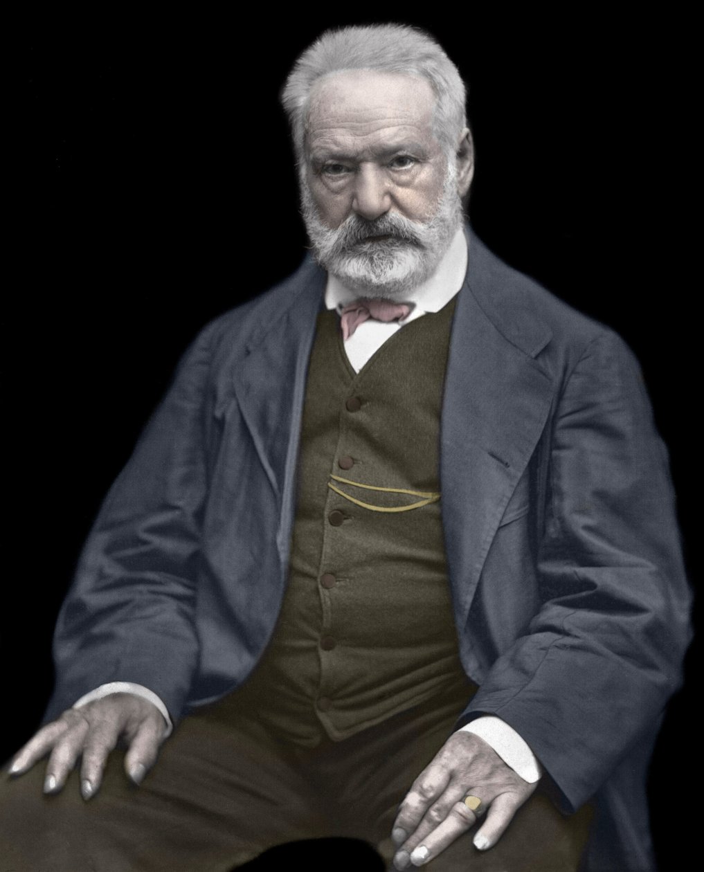 Portret Victora Hugo (1802-1885), francuskiego pisarza i poety, Koloryzacja na fotografii Etienne Carjata (1828-1906) - Victor Hugo (1802-1885). Angielski pisarz i poeta. ok. 1870. Fotografia kolorowa. autorstwa Etienne Carjat