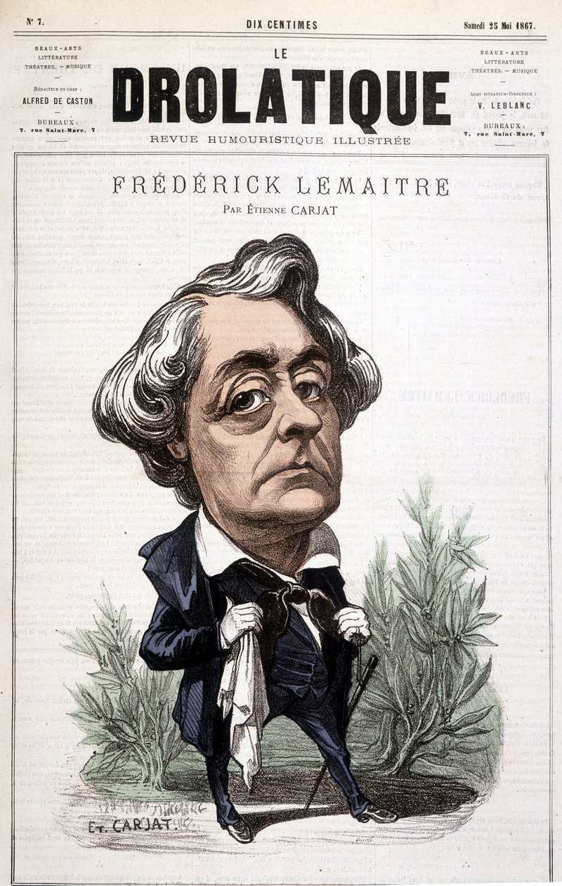 Drolatic, Fréderick Lemaitre (1800/1876), znany aktor z ról dramatycznych, bliski Victorowi Hugo. Twoja karykatura, Carjat. autorstwa Etienne Carjat