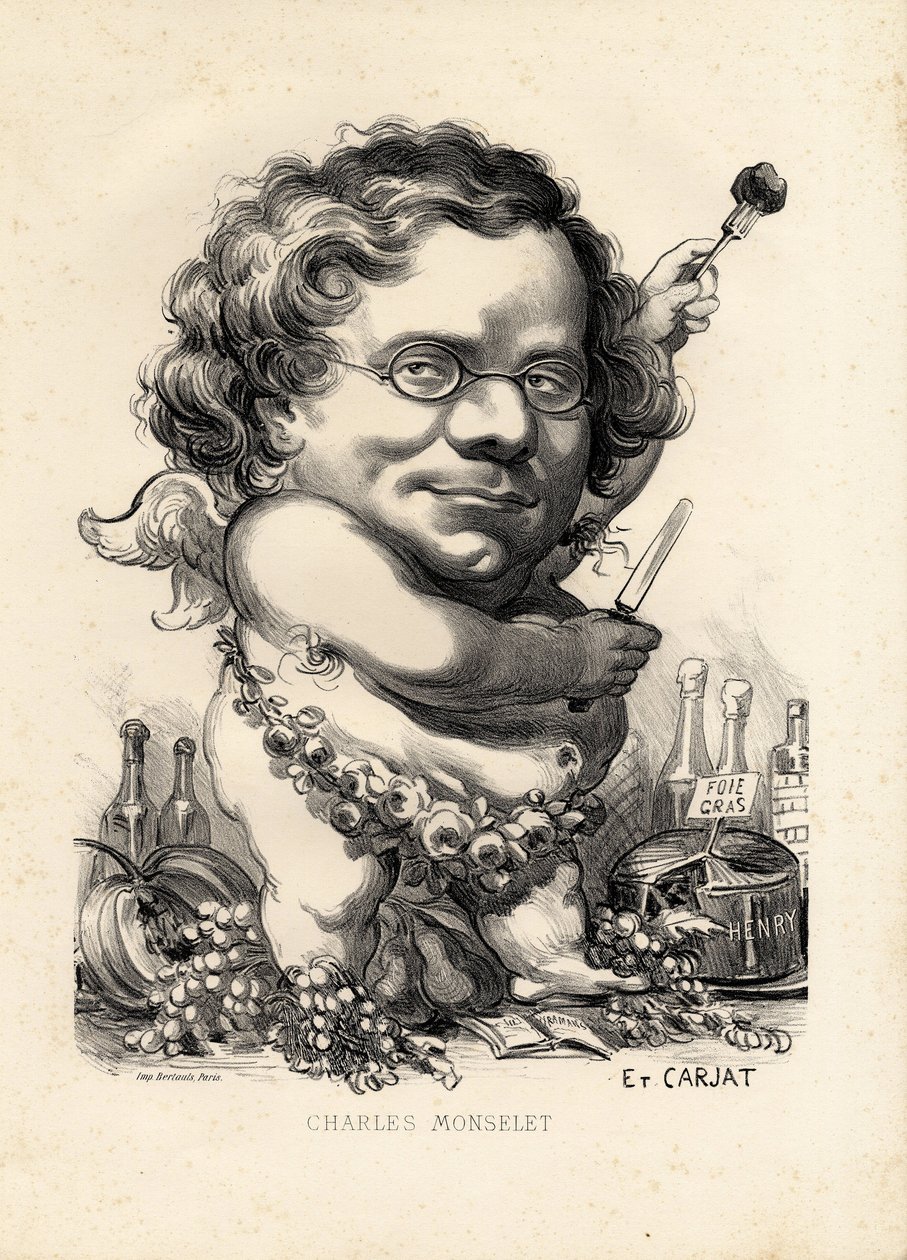 latający liść - Ilustracja Etienne Carjat (1826-1906): Obeite, Foie gras - Monselet Charles (1825-1888) autorstwa Etienne Carjat