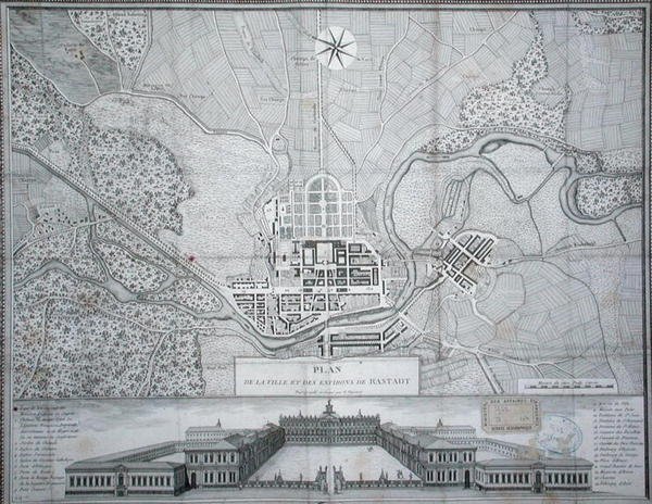 Mapa miasta Rastadt, okolic i zamku (rycina) autorstwa Etienne Claude Voysard