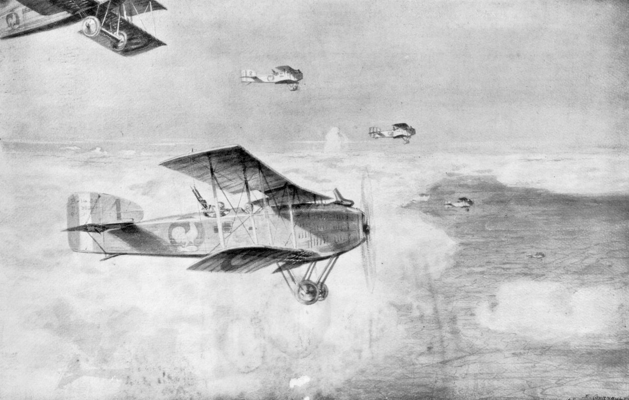 Francuska eskadra bombowców dziennych nad morzem chmur, 1918, 1926. autorstwa Etienne Cournault