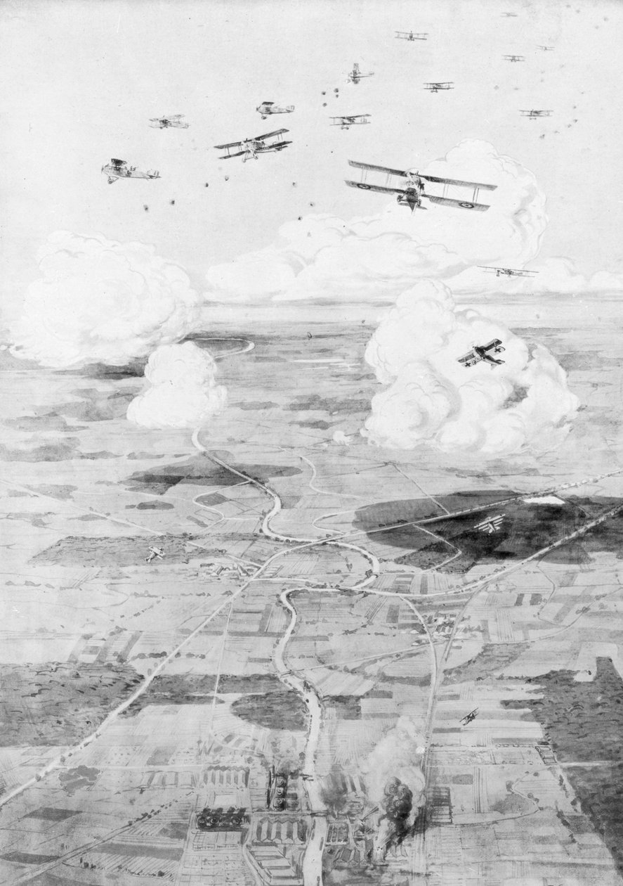 Eskadra francuska na cel, fabryki nad rzeką, 1918, 1926. autorstwa Etienne Cournault