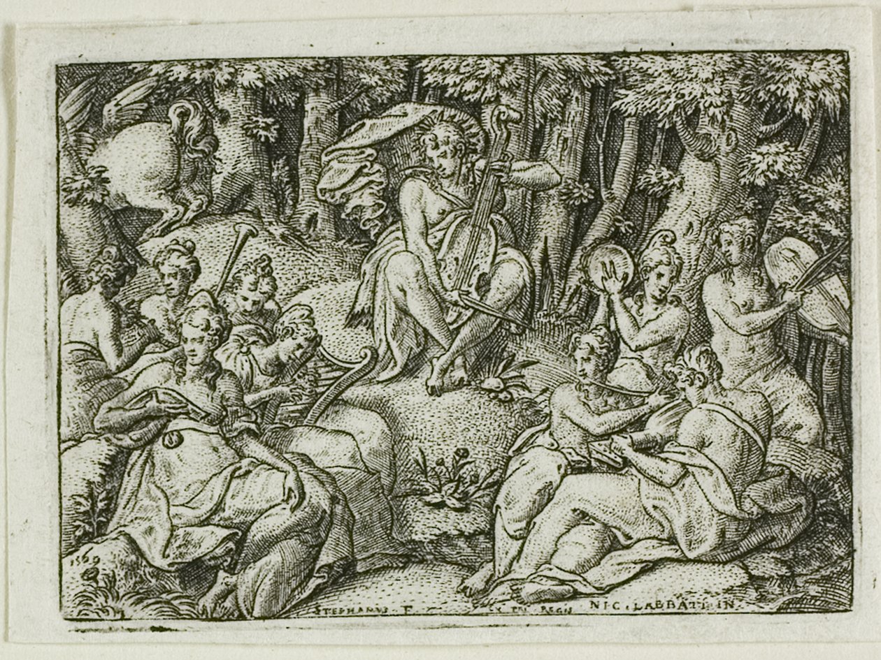 Apollo i muzy autorstwa Etienne Delaune
