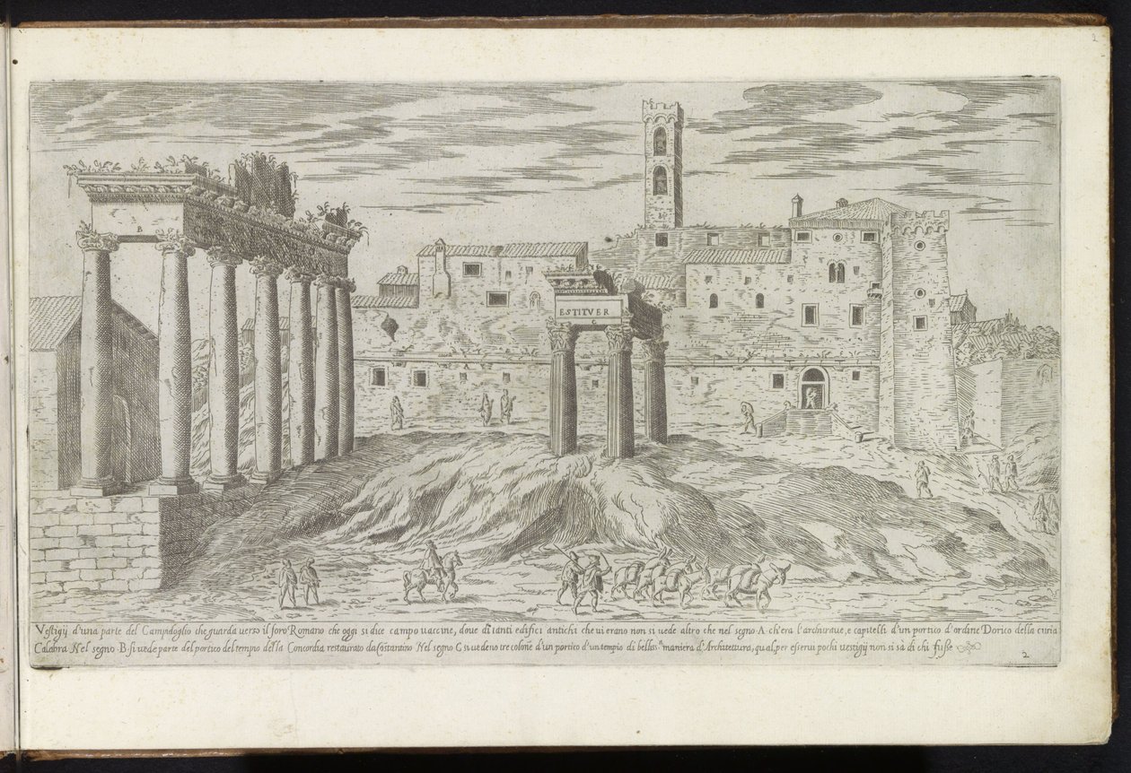 Forum Romanum w Rzymie Bouwwerken uit de oudheid (tytuł serii) Ślady starożytnego Rzymu zebrane i sfotografowane w perspektywie przez Stefano Du Perac Parisino (tytuł serii na obiekcie) autorstwa Etienne Duperac
