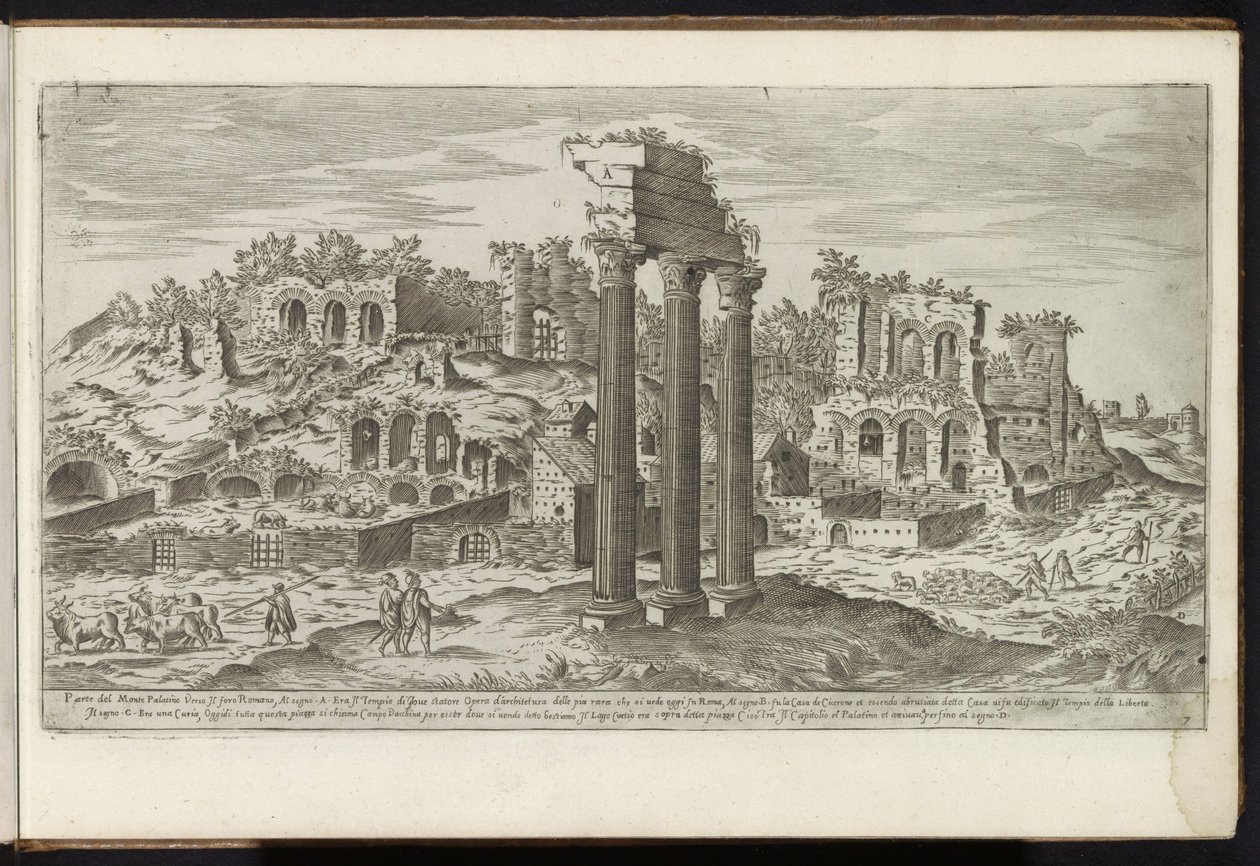 Palatijn te Rome Bouwwerken uit de oudheid (tytuł serii) Ślady starożytnego Rzymu zebrane i sfotografowane w perspektywie przez Stefano Du Perac Parisino (tytuł serii na obiekcie) autorstwa Etienne Duperac
