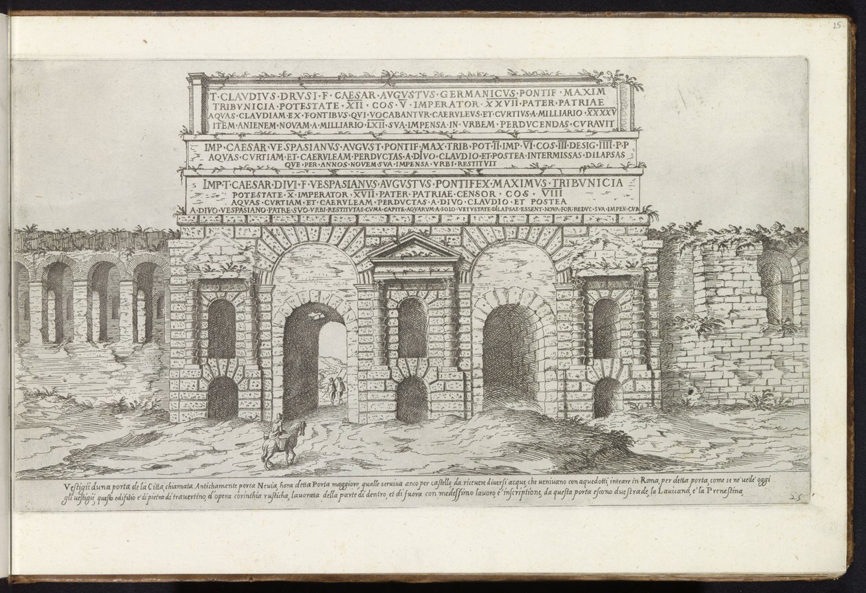 Porta Maggiore w Rzymie Bouwwerken uit de oudheid (tytuł serii) Ślady starożytności Rzymu zebrane i portrety w perspektywie autorstwa Stefano Du Perac Parisino (tytuł serii na obiekcie) autorstwa Etienne Duperac