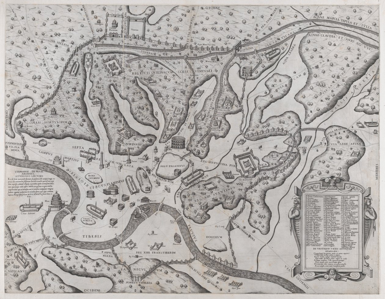 Lustro rzymskiej wspaniałości: Starożytny Rzym i jego wzgórza, z zachodu, 1573., 1573. autorstwa Etienne Duperac