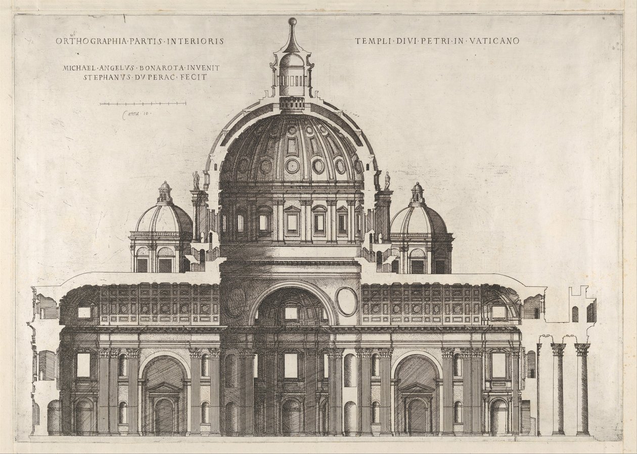 Przekrój podłużny przedstawiający wnętrze Sai..., 1551, 1558-61 autorstwa Etienne Duperac