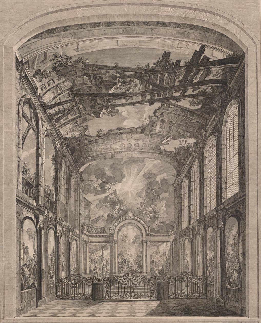 Widok wnętrza podrzutków, 1759. autorstwa Etienne Fessard
