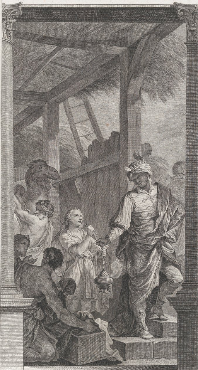 Kaplica podrzutków w Paryżu: Le Roi mag Balthazar et sa suite, 1752. autorstwa Etienne Fessard