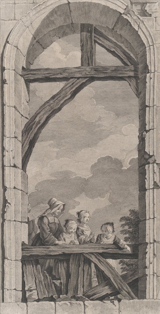 Kaplica podrzutków w Paryżu: Zakonnica i małe dziewczynki pilnujące crec..., 1756. autorstwa Etienne Fessard