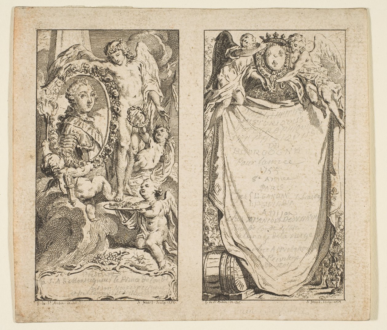 Winiety do historycznych, topograficznych i fizycznych tablic Burgundii, 1755. autorstwa Etienne Fessard