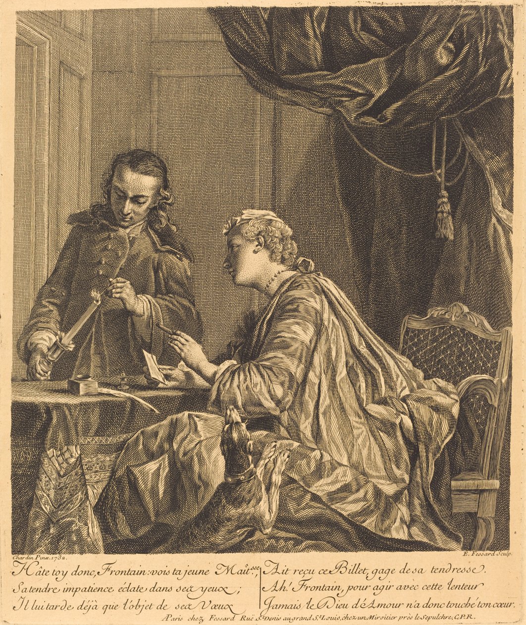 Pani pieczętująca list (Kobieta pieczętująca list) autorstwa Etienne Fessard after Jean Siméon Chardin