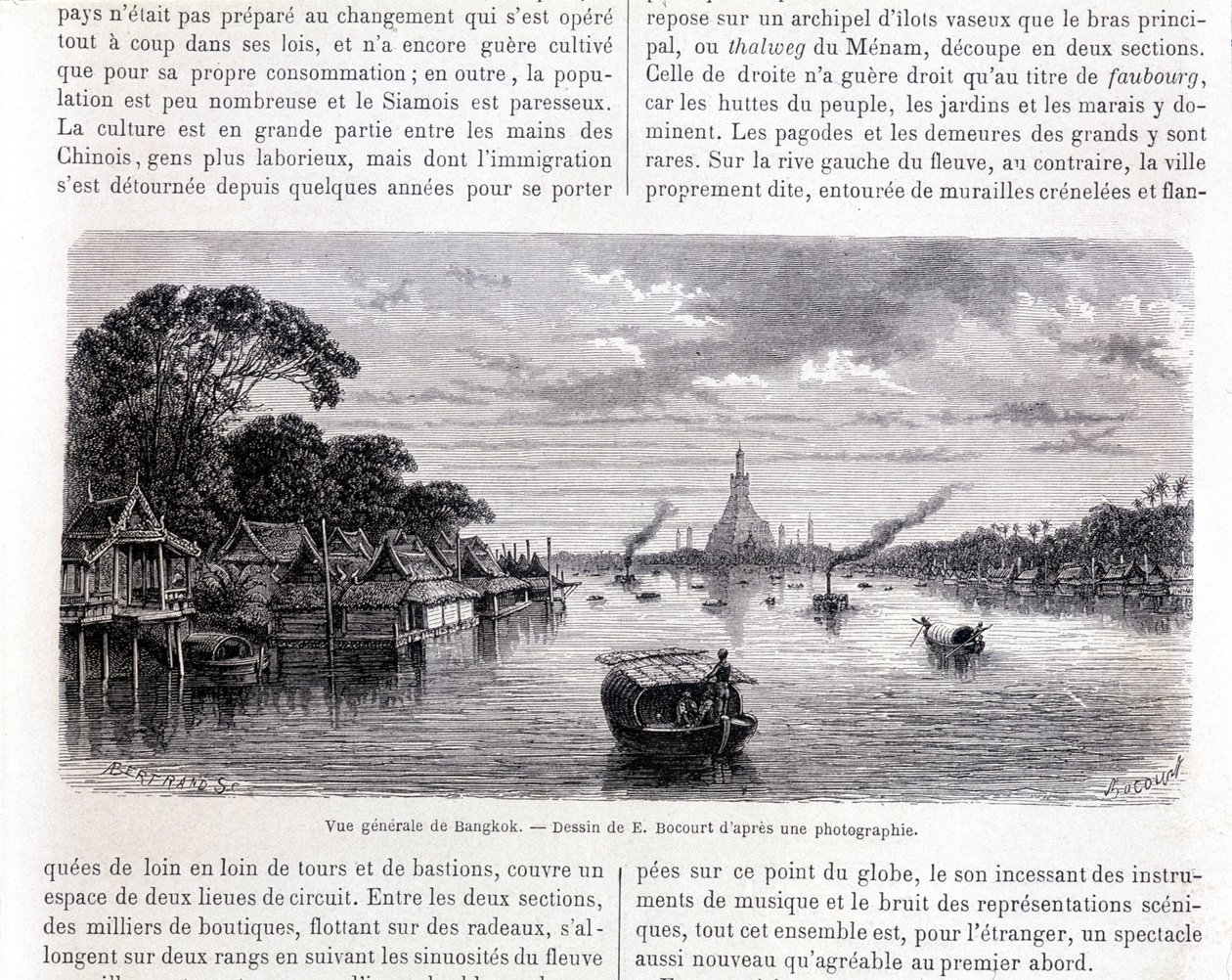Ogólny widok na Bangkok. Rysunek E. Bocourta. autorstwa Etienne Gabriel Bocourt