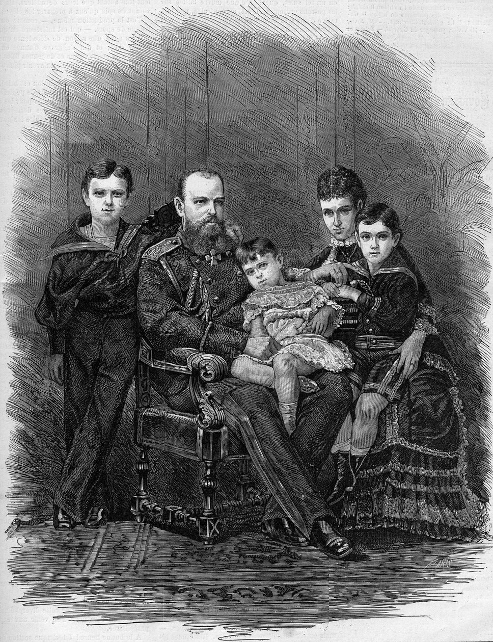 Portret rosyjskiej rodziny cesarskiej w 1881 roku: car Aleksander III (1845-1894) i Maria Fiodorowna (lub Fiodorowna lub Fiodorowna) (Mary Sophie Dagmar) autorstwa Etienne Gabriel Bocourt