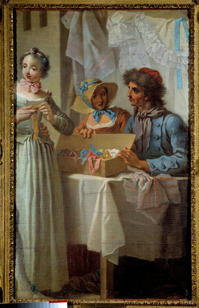 Handlarz wstążkami Obraz Etienne Jeaurat (1699-1789) XVIII wiek. Ciemny. 0,81 x 0,51 m Paryż, Musee Carnavalet autorstwa Étienne Jeaurat