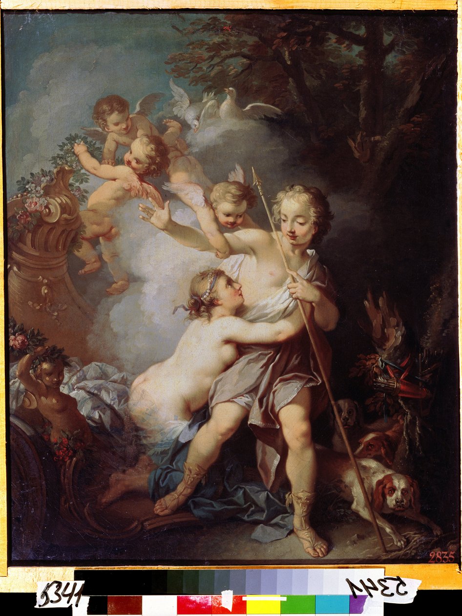 „Wenus i Adonis” (Wenus i Adonis) Obraz Etienne Jeaurat (1699-1789) Około 1750 r. Moskwa, Muzeum Puszkina autorstwa Étienne Jeaurat
