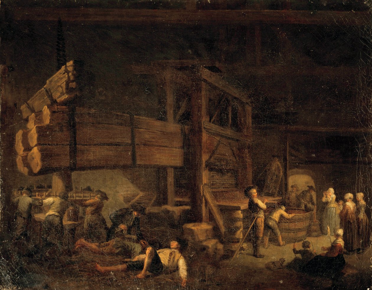 Produkcja wina: „Tłoczenie w Vermenton, prasa Jeaurat w Burgundii” Obraz Etienne Jeaurat (1699-1789) XVIII wiek. Beaune autorstwa Étienne Jeaurat