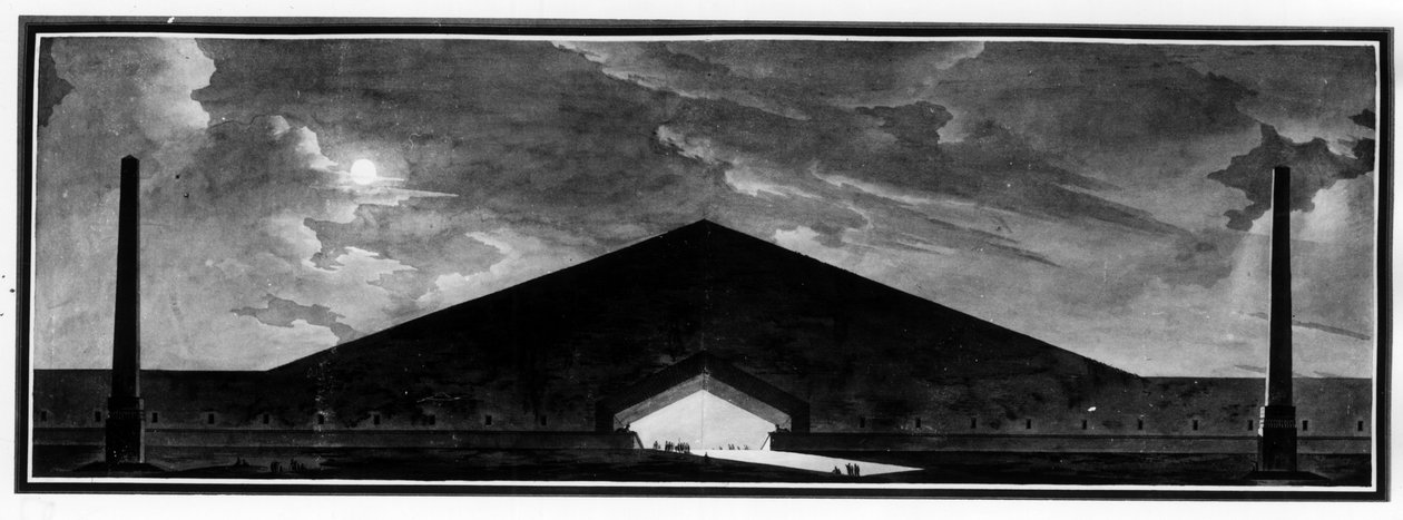 Pomnik nagrobny „”charakteryzujący gatunek architektury cieni”” – E.L. Boullée. autorstwa Etienne Louis Boullee