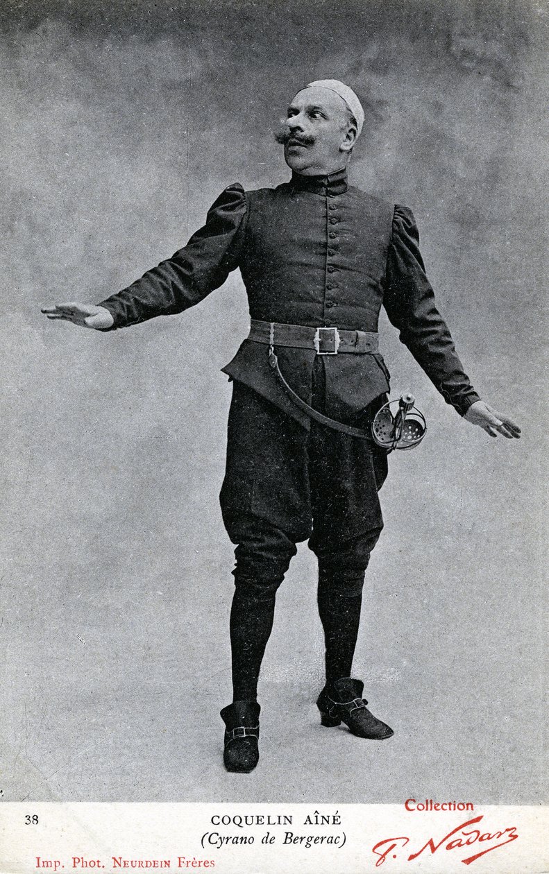 Constant Coquelin znany jako Coquelin aîné (1841 - 1909) w kostiumie Cyrano de Bergerac (zdjęcie czarno-białe) autorstwa Etienne Neurdein
