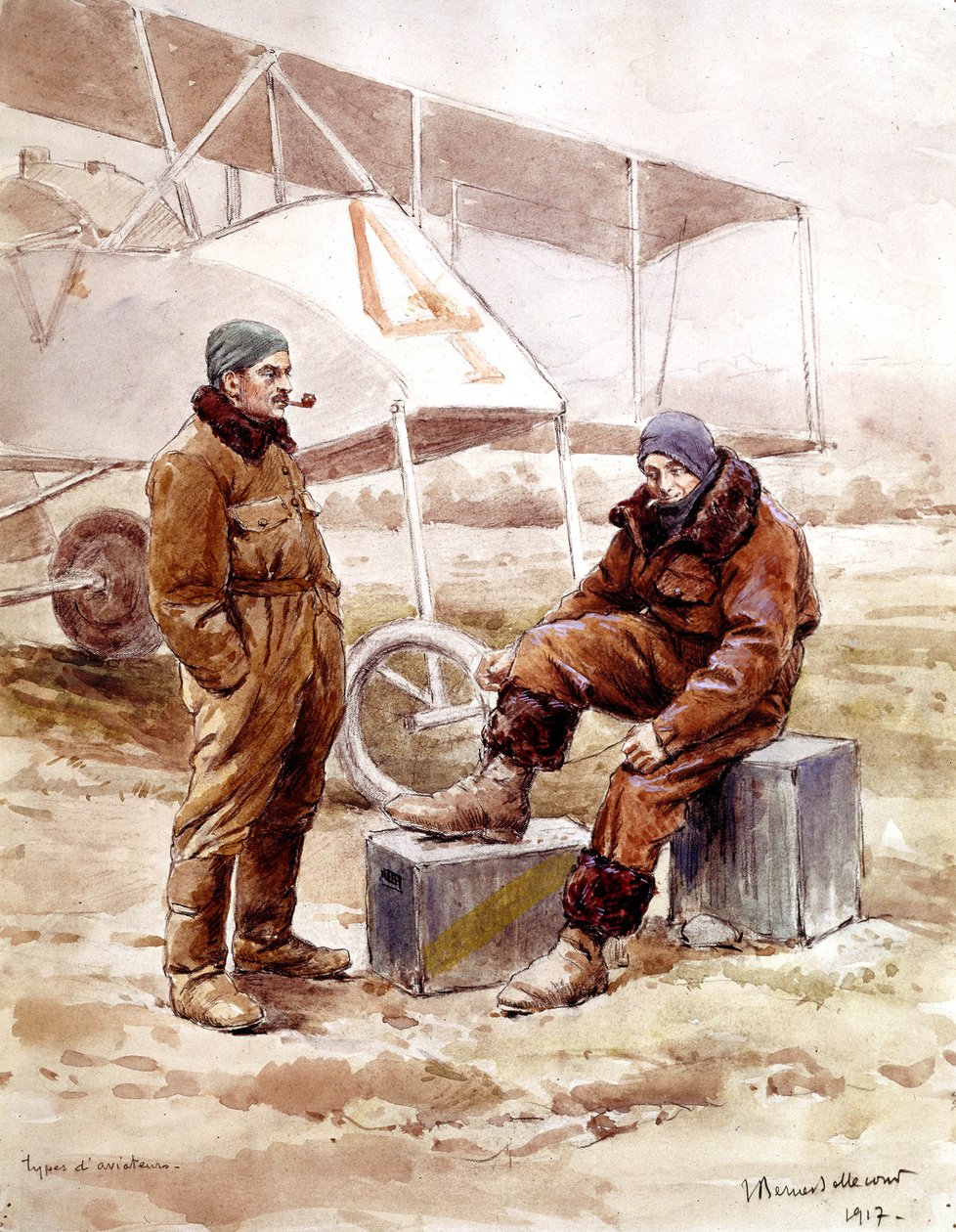piloci i samolot bombowy „Voisin” w 1917 r autorstwa Etienne Prosper Berne Bellecour