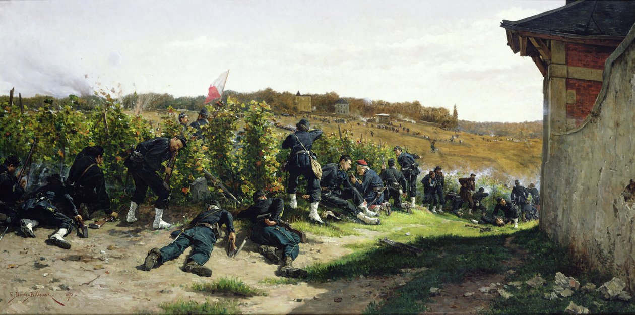 Tirailleurs de la Seine w bitwie pod Rueil-Malmaison, 21 października 1870, 1875 autorstwa Etienne Prosper Berne Bellecour