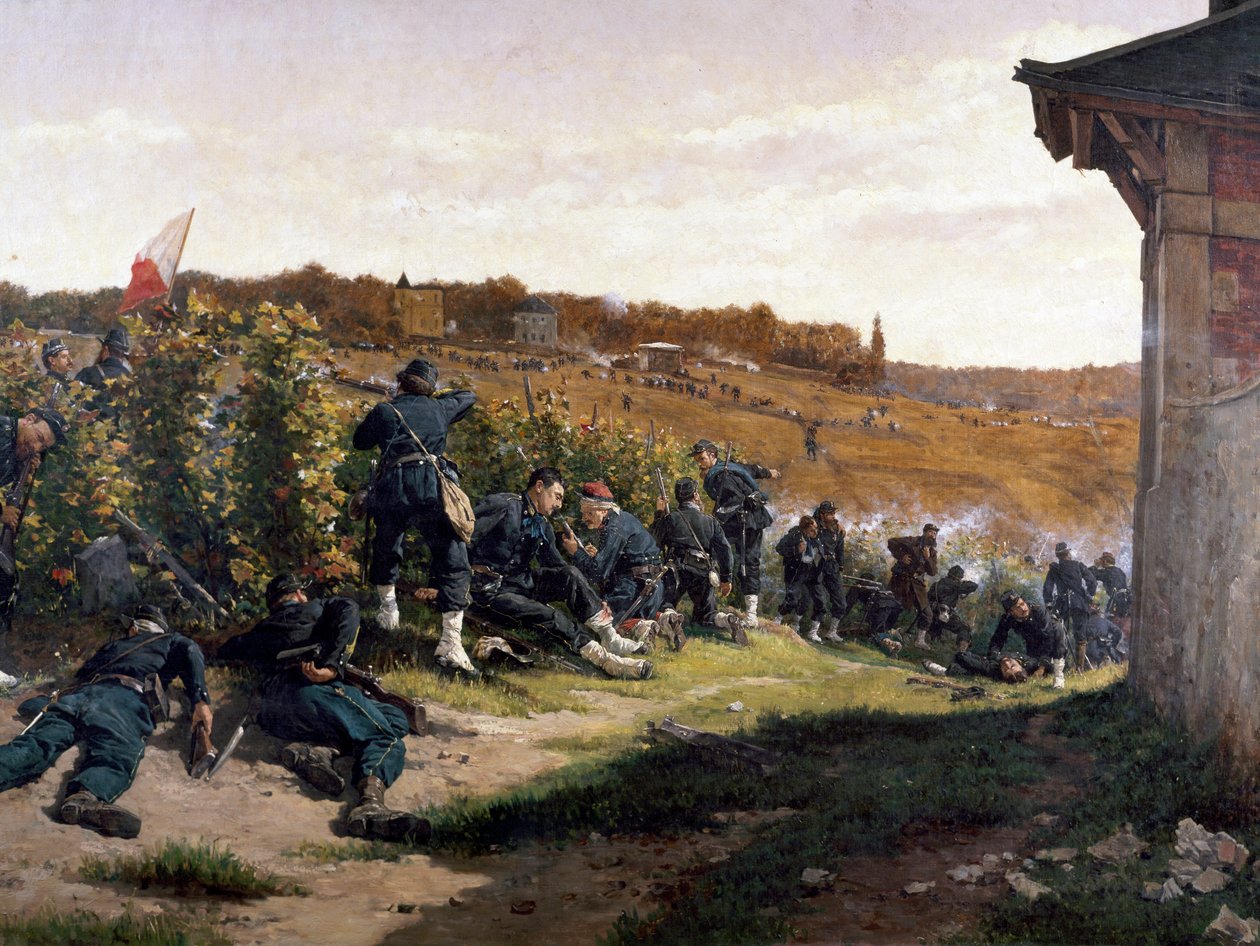 Tyralierzy znad Sekwany w bitwie pod Rueil-Malmaison, 21 października 1870 r., detal autorstwa Etienne Prosper Berne Bellecour