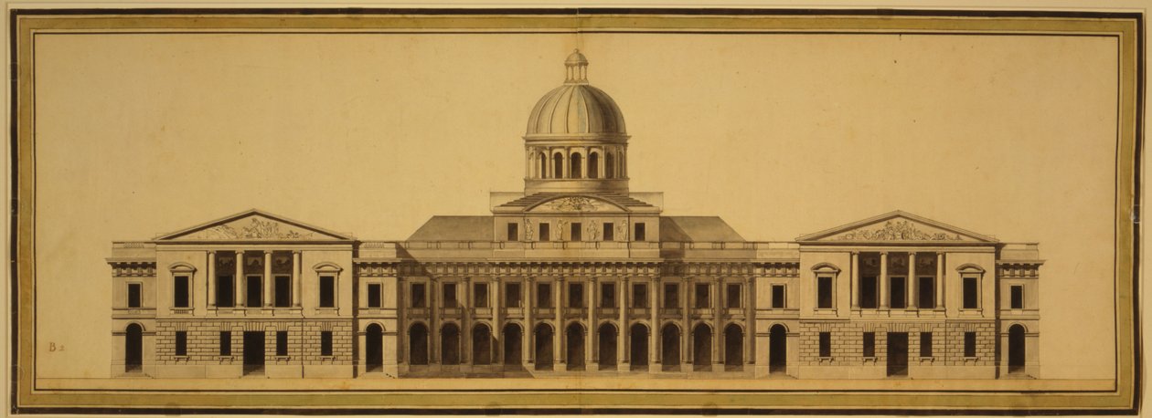 Projekt dla Kapitolu USA, 1793 (tusz, wash i akwarela na papierze) autorstwa Etienne Sulpice Hallet