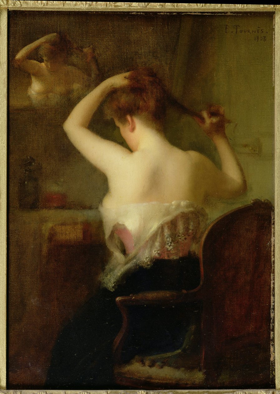 Kobieta układająca włosy, 1903 autorstwa Etienne Tournes