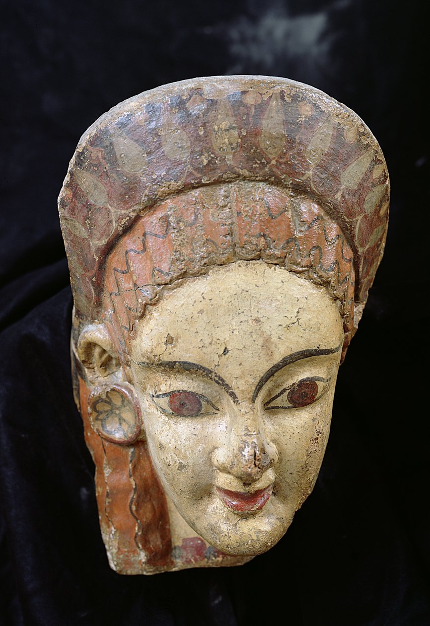 Antefix z kobiecą głową, od Cerveteri (garncarstwo) autorstwa Etruscan