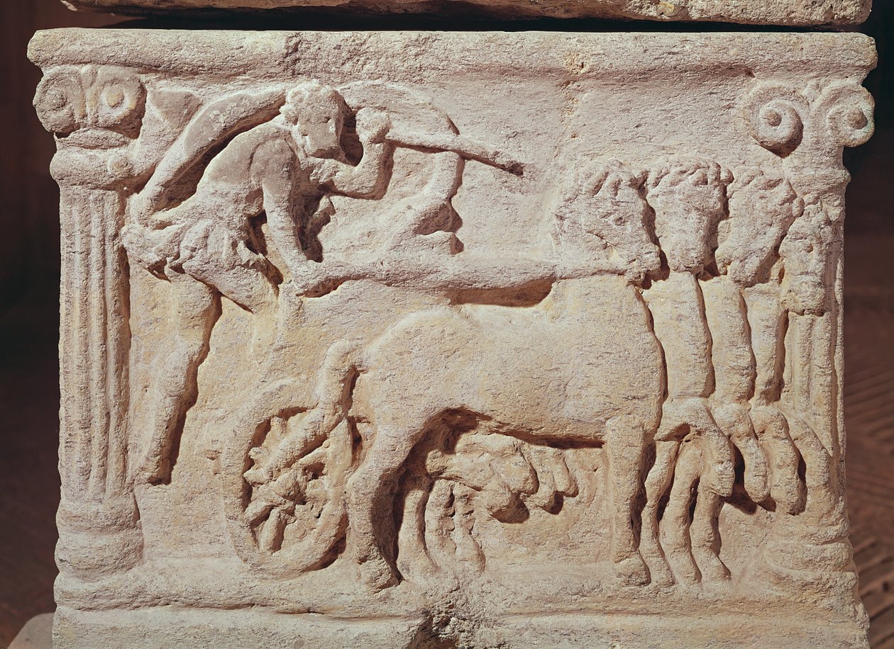 Fragment kwadrygi z sarkofagu, Człowiek z terakoty cielęcej autorstwa Etruscan