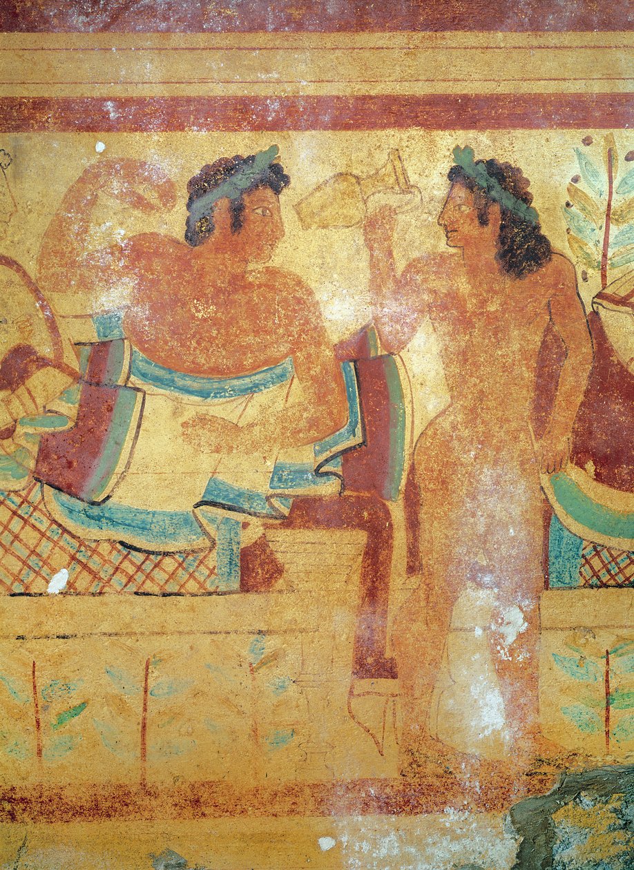 Fragment uczty pogrzebowej, z grobowca lampartów, malowidło ścienne ok. 490 p.n.e. autorstwa Etruscan
