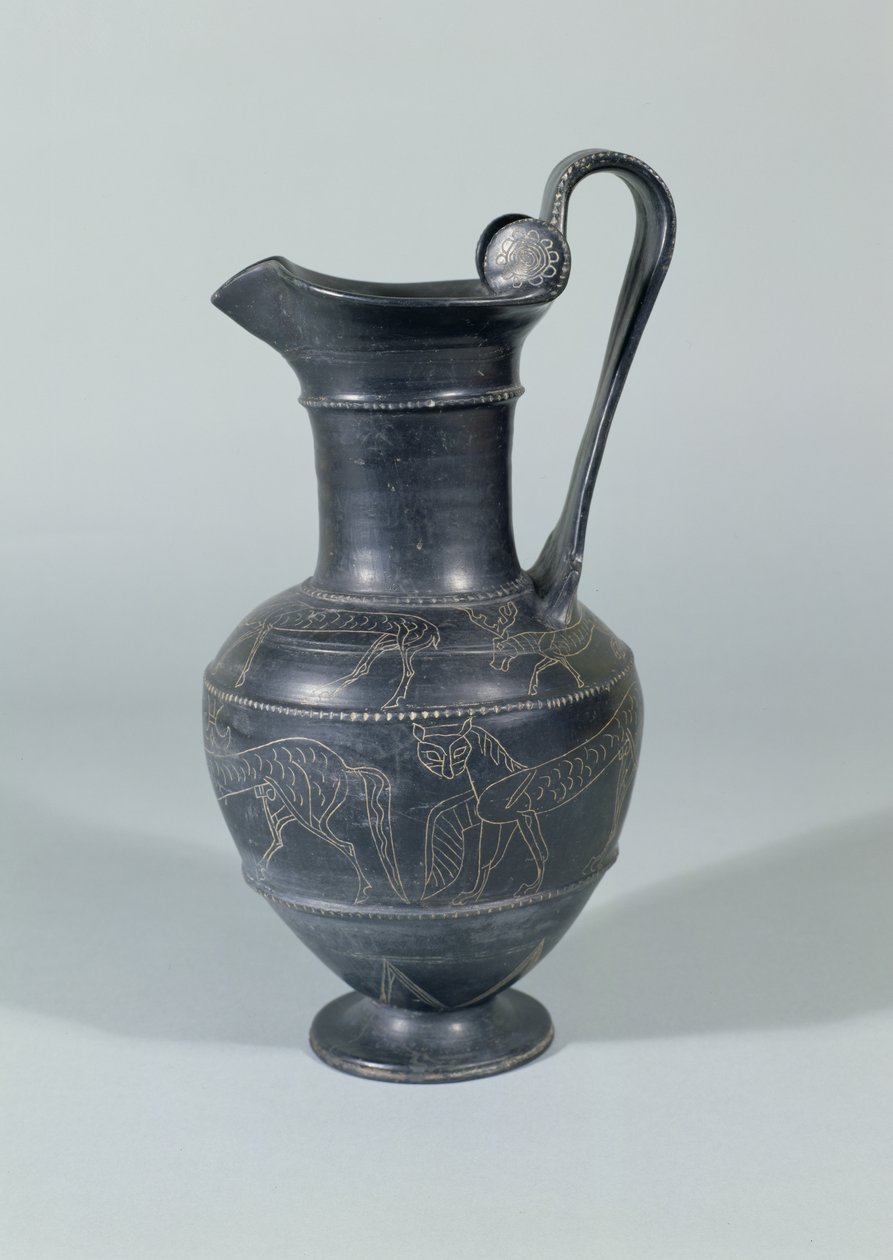 Dzbanek z gryfami, Bucchero Ware, Etrusków, 650-550 pne (ceramika) autorstwa Etruscan