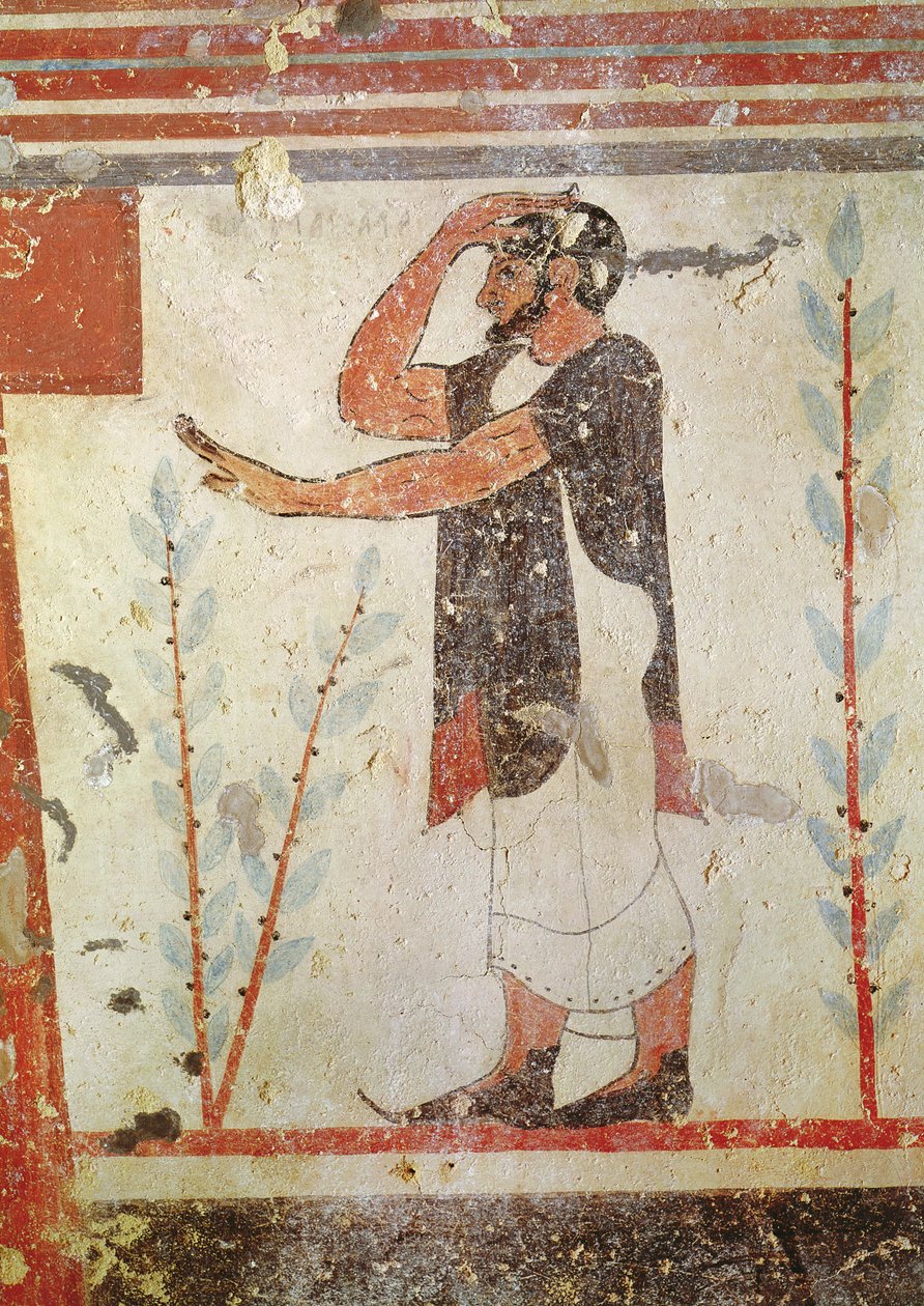 Kapłan wykonujący rytualny gest, z Grobowca Augurów, ok. 530-20 pne (malarstwo ścienne) (patrz także 106404) autorstwa Etruscan