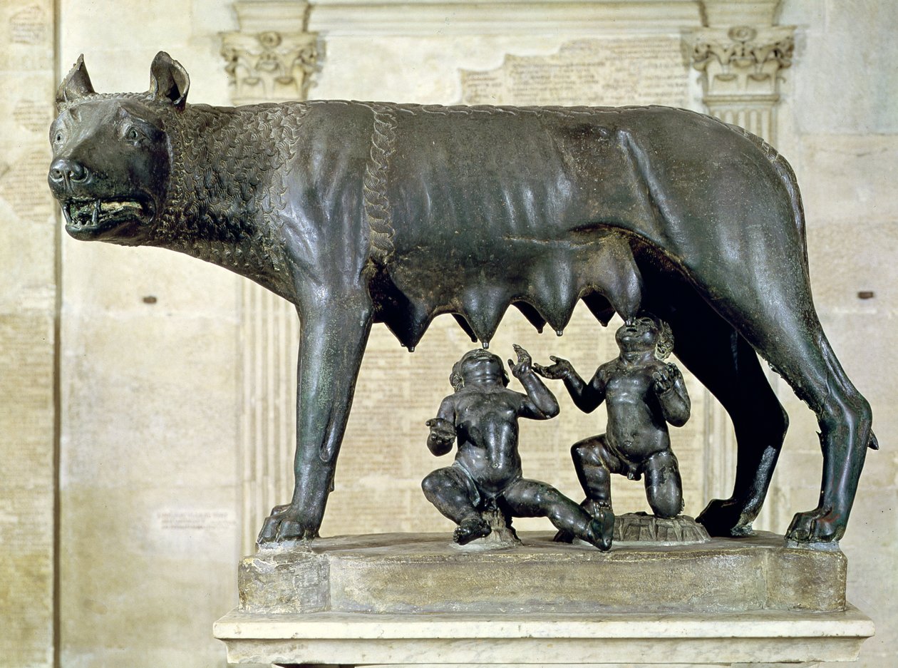 Wilczyca kapitolińska z postaciami Romulusa i Remusa, autor: Antonio Pollaiuolo (1433-98) ok. 1484-96 (brąz) autorstwa Etruscan