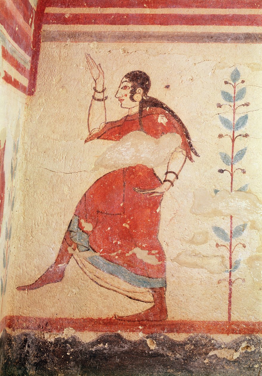 Grobowiec akrobatów, detal malowidła ściennego przedstawiającego tancerkę autorstwa Etruscan