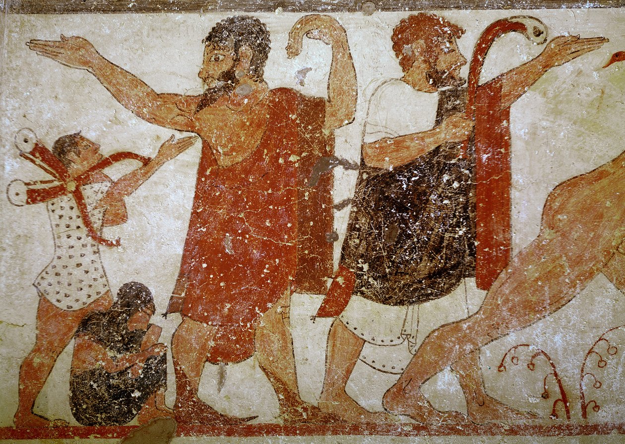 Dwóch mężczyzn, z Grobowca Augurów, ok. 530-520 pne (malowidło ścienne) autorstwa Etruscan
