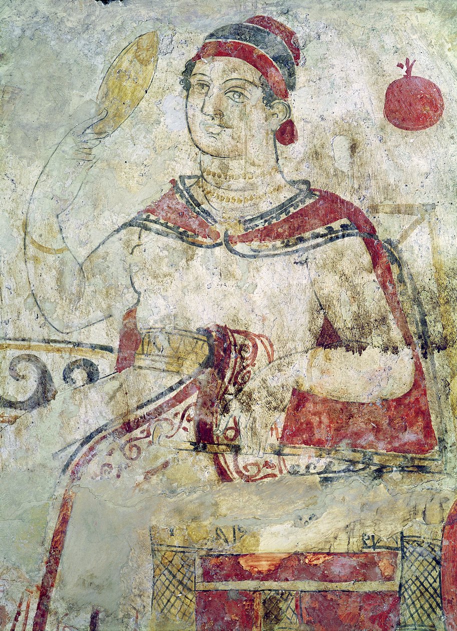 Kobieta w toalecie, fragment sceny pogrzebowej, okres samnicki, V-IV wiek pne (malarstwo ścienne) autorstwa Etruscan