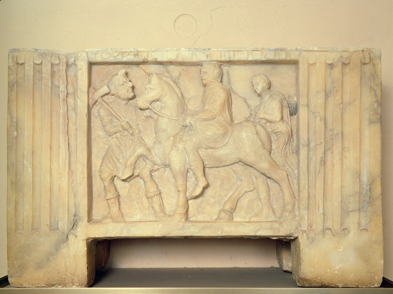 Alabastrowa urna z zmarłym jadącym do podziemi, IX-X w. p.n.e. (alabaster) autorstwa Etruscan